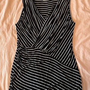 Black and White Striped Faux Wrap Top
